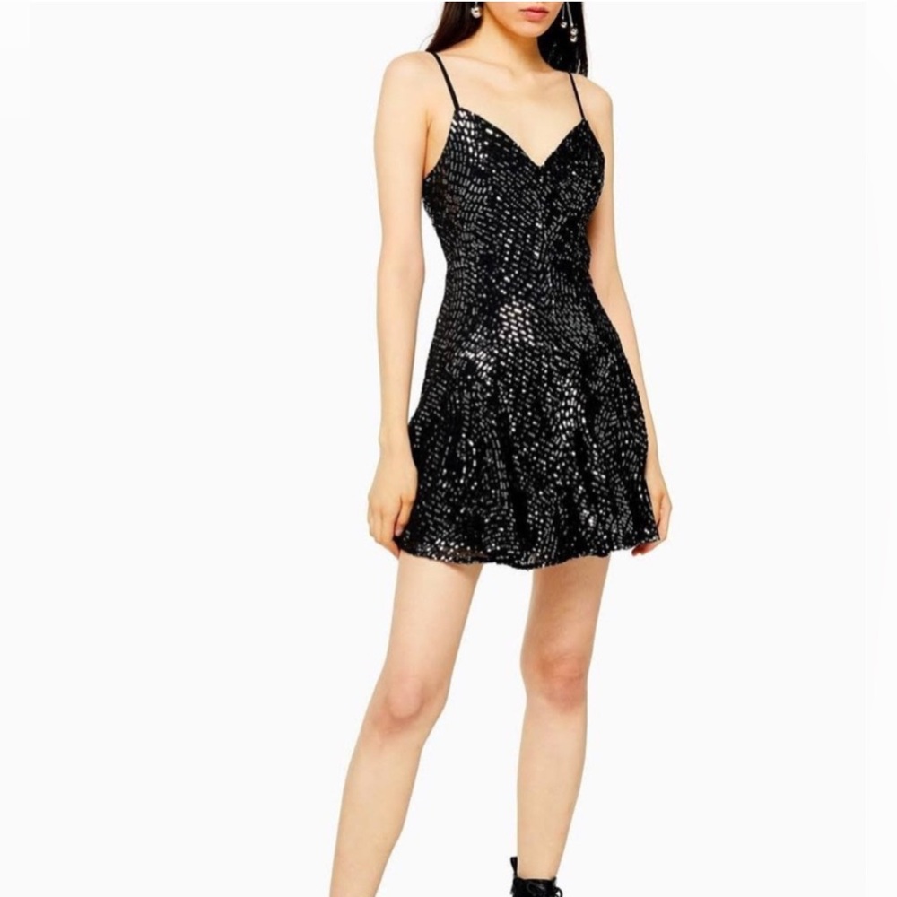 TOPSHOP Black Sequin Mini Dress